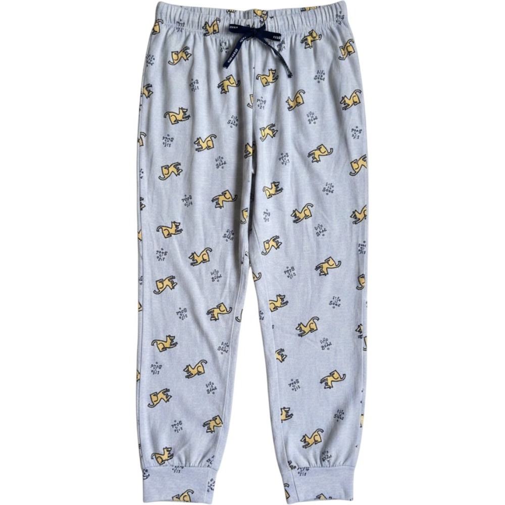 Life is Good Gray Rocket Dog Print Pajama Jogger Pants Large Cozy Lounge puppy